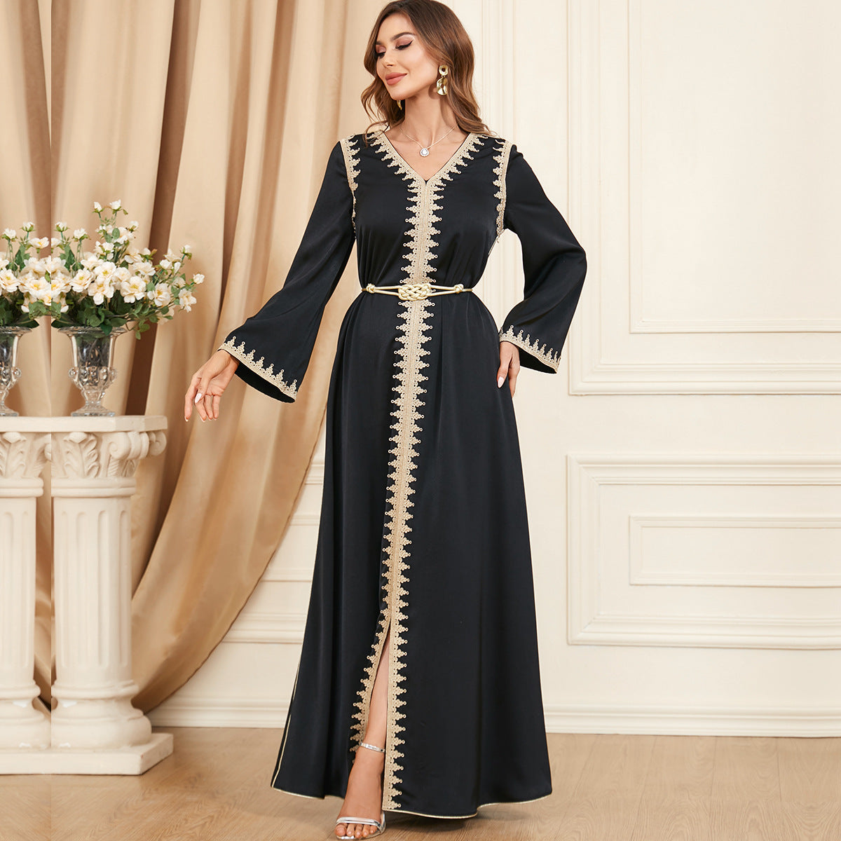 Fashion Spring And Autumn Stitching Arab Women's Clothing Dress