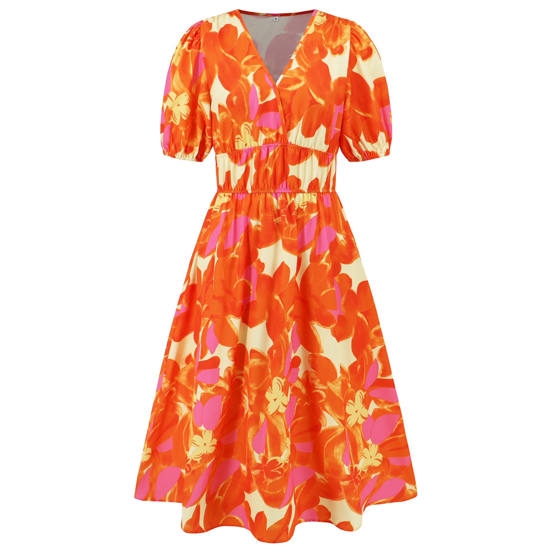 Robe d'été femme col en V imprimé floral bohème avec manches bouffantes