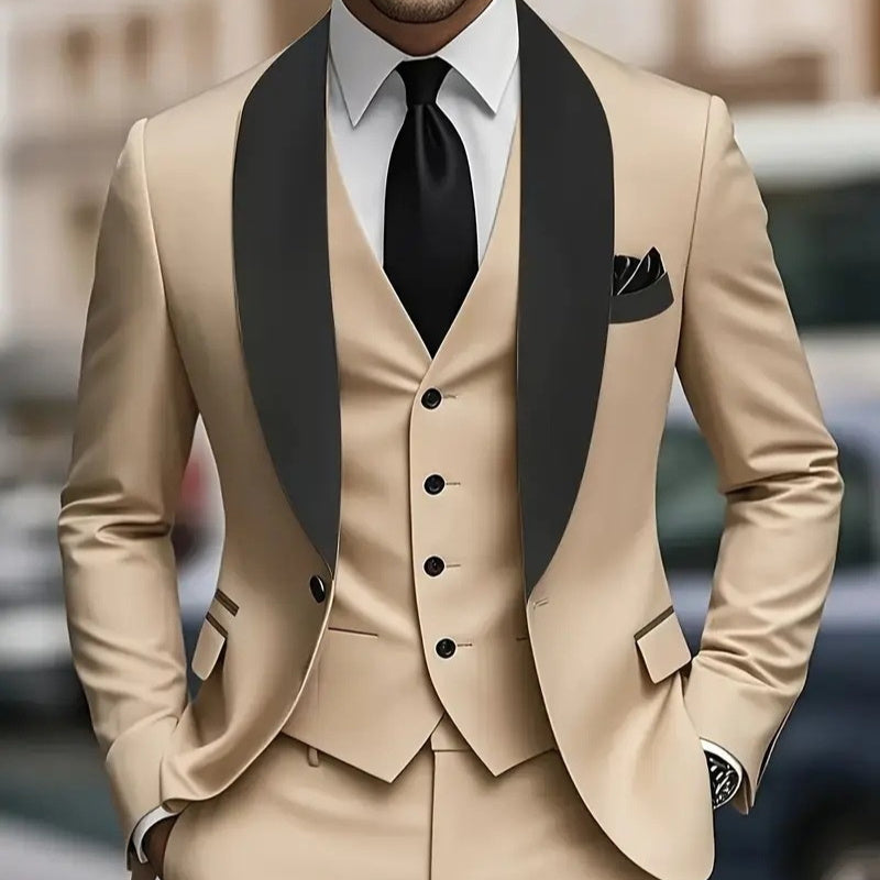 Men's Slim Fit Business Casual Three-Piece Suit