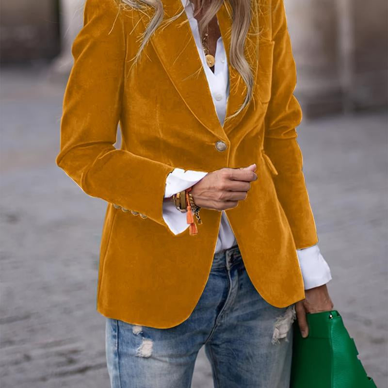Velvet Lapel Slim Fit Single-Breasted Casual Business Jacket for Women