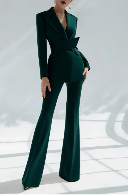 Costume deux pièces vintage en daim vert foncé 