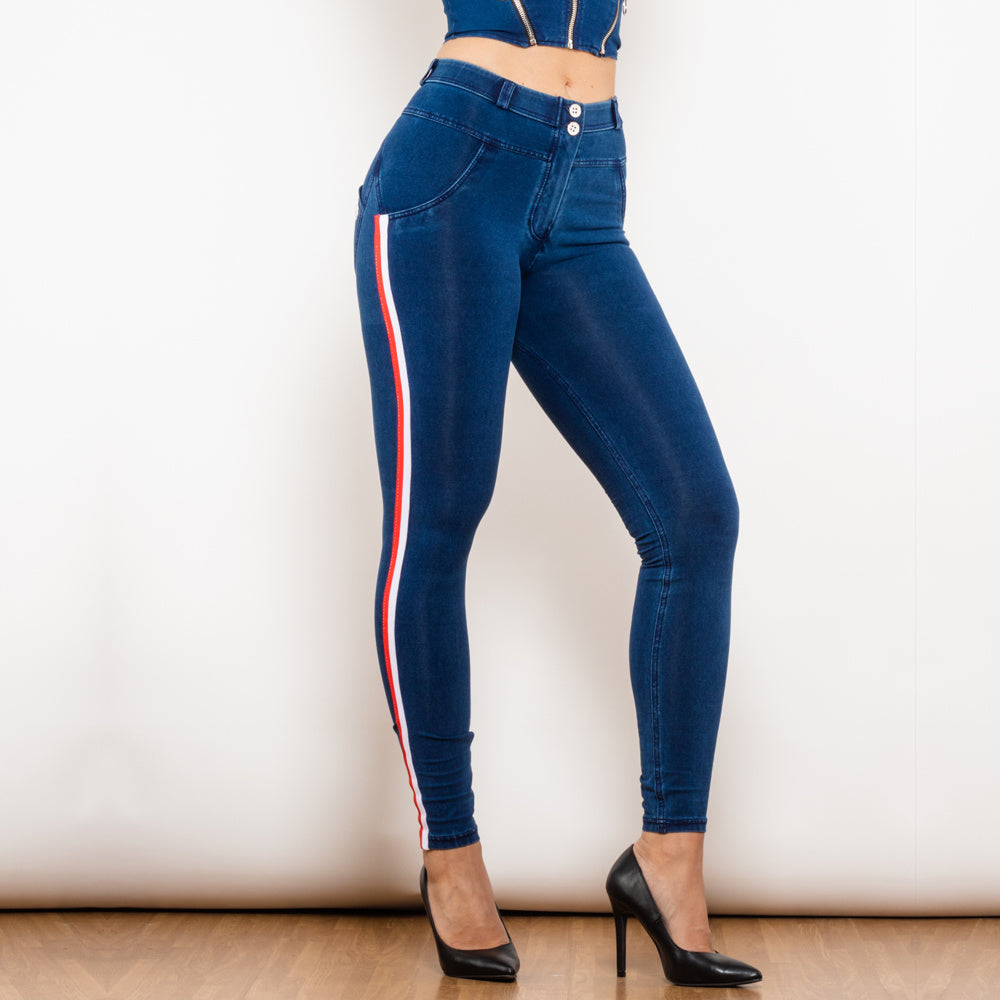 Shascullfites Melody Women's Black Stretch Pencil Jeans Butt Lift Striped Detailing Slim Fit Denim Jeggings