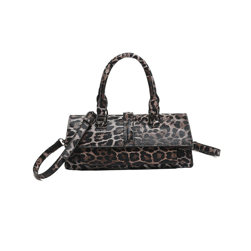 Leopard Print Textured PU Leather Shoulder Messenger Bag