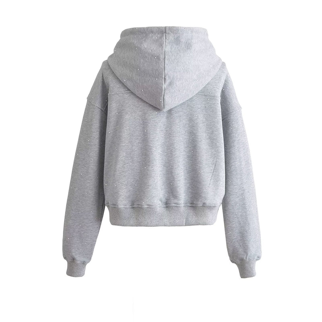 Gilet Cardigan Femme à Capuche avec Strass Étoilés et Cordons de Serrage