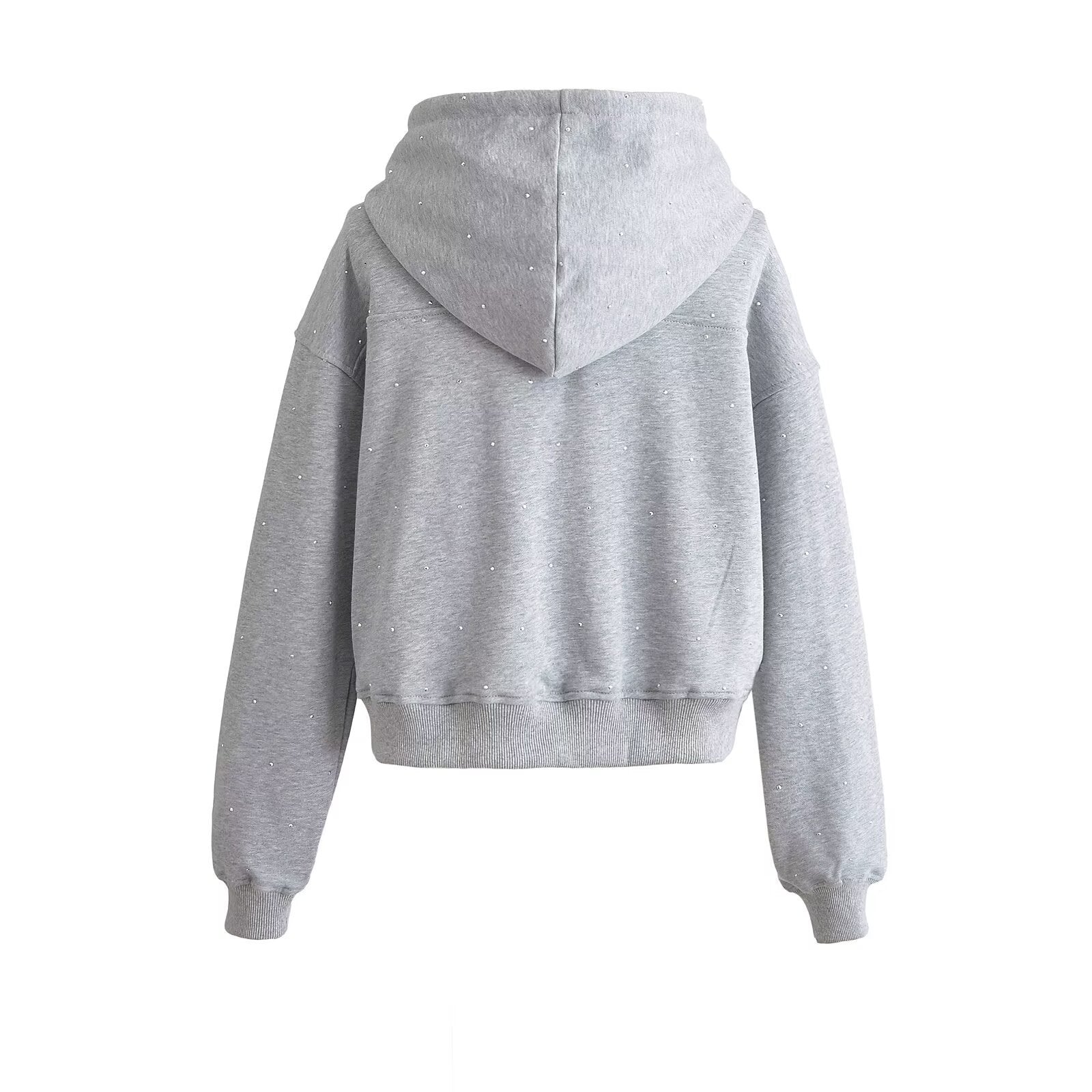 Gilet Cardigan Femme à Capuche avec Strass Étoilés et Cordons de Serrage