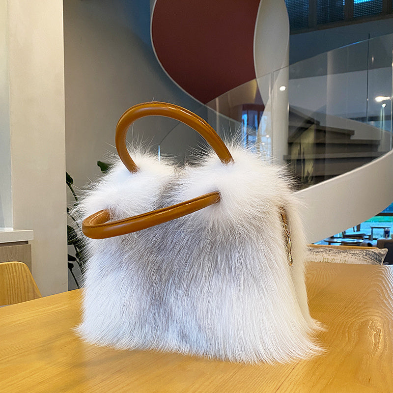 Sac à main et à bandoulière en fourrure de renard pour femme 30 cm x 23 cm