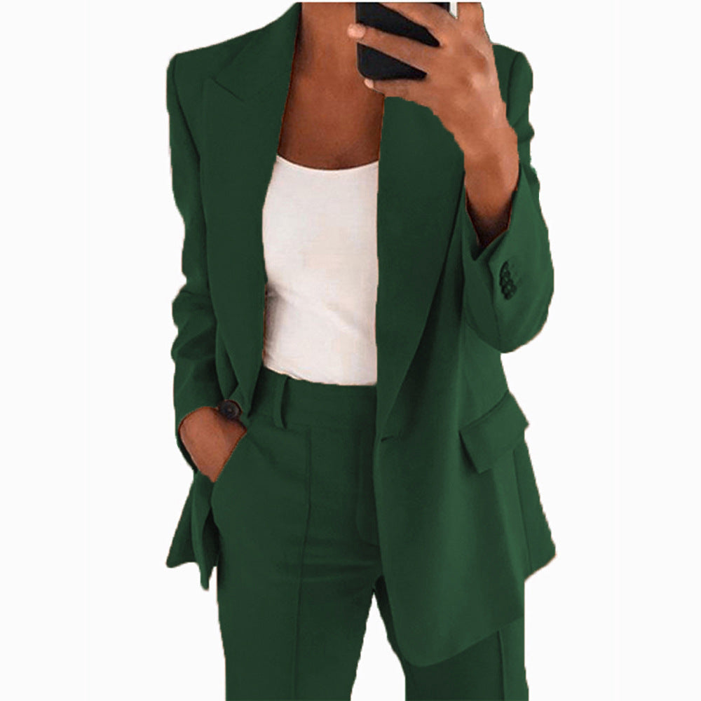 Slim Lapel Cardigan Suit Set with Button Detail