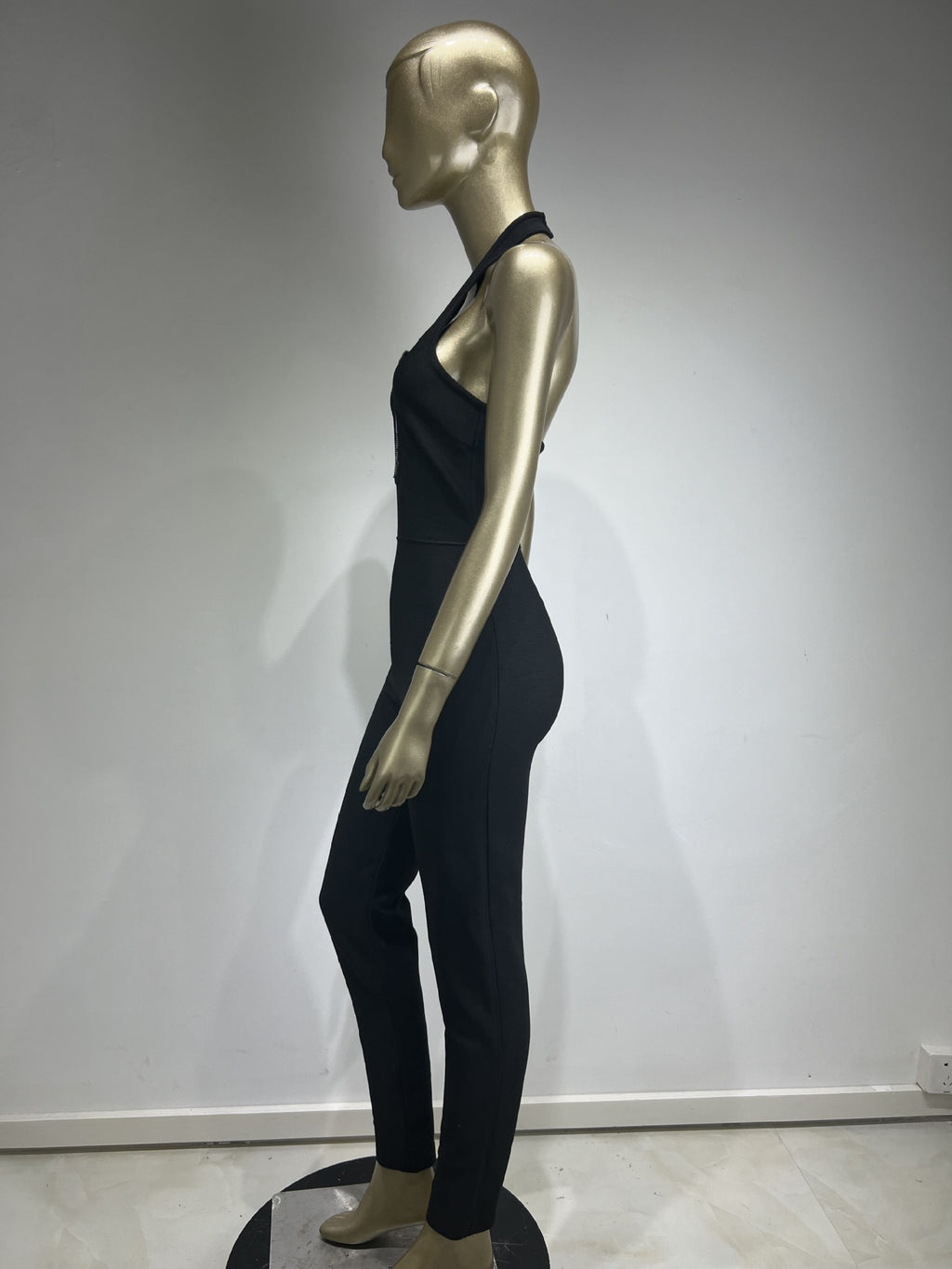 Halter Deep V Black Lace-Up Diamond Rose Tight Jumpsuit Party Dress