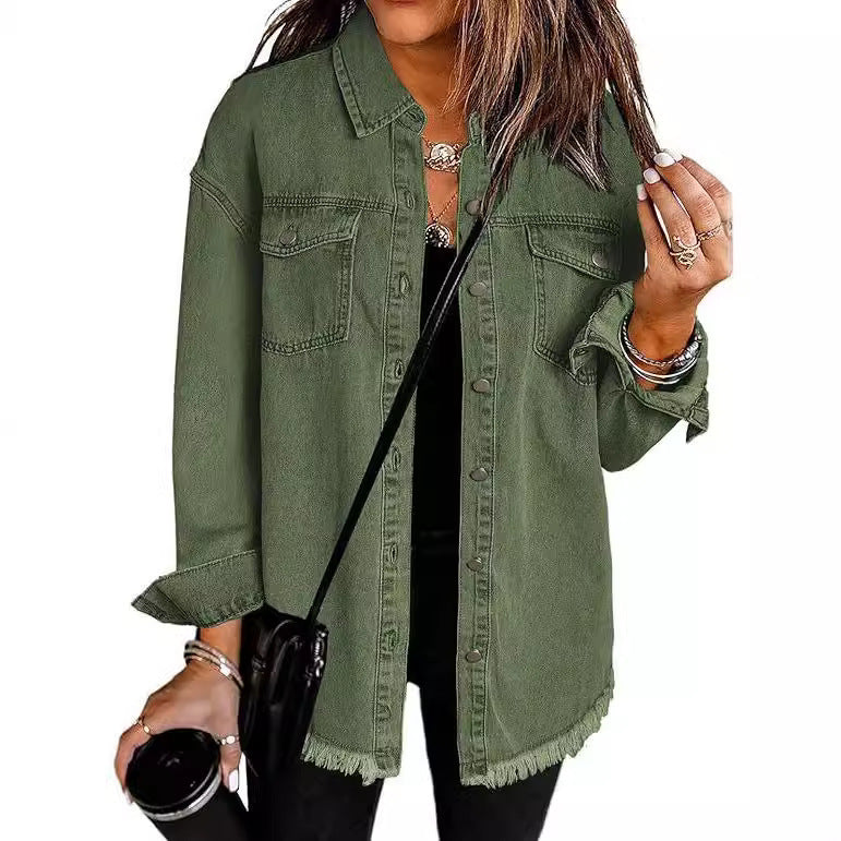 Veste-chemise en jean boutonnée pour femme