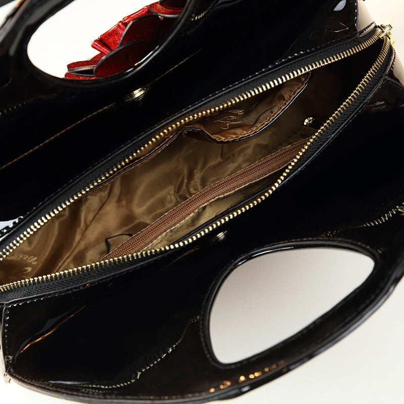 Personalized Flower Dumpling Patent Leather Messenger Bag