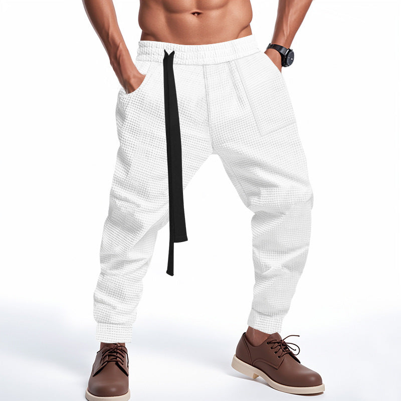 Men's Casual Pants Solid Waffle Male Hip Hop Streetwear Track Pants