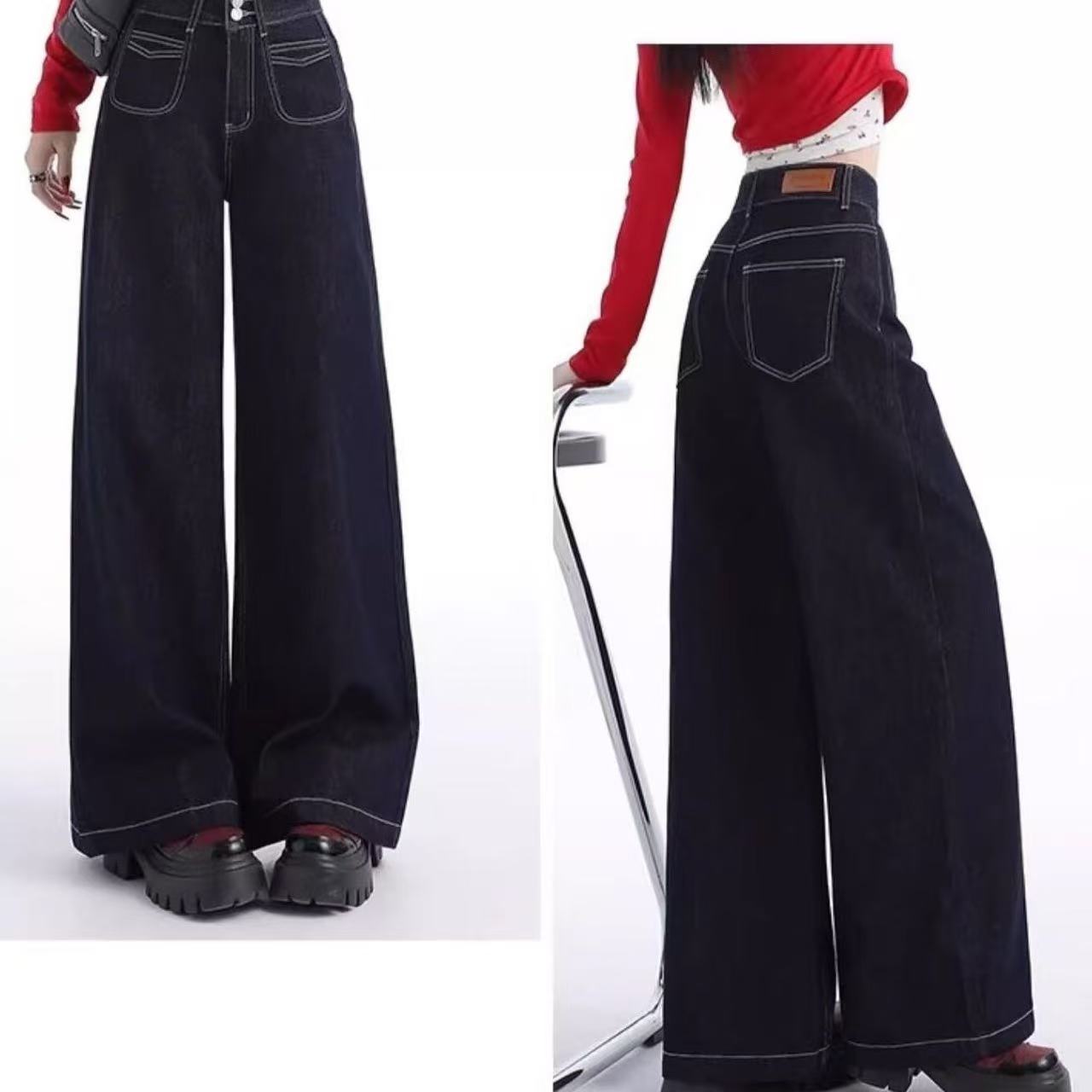 Retro Wide Leg Jeans Women's Loose Small High Waist Straight