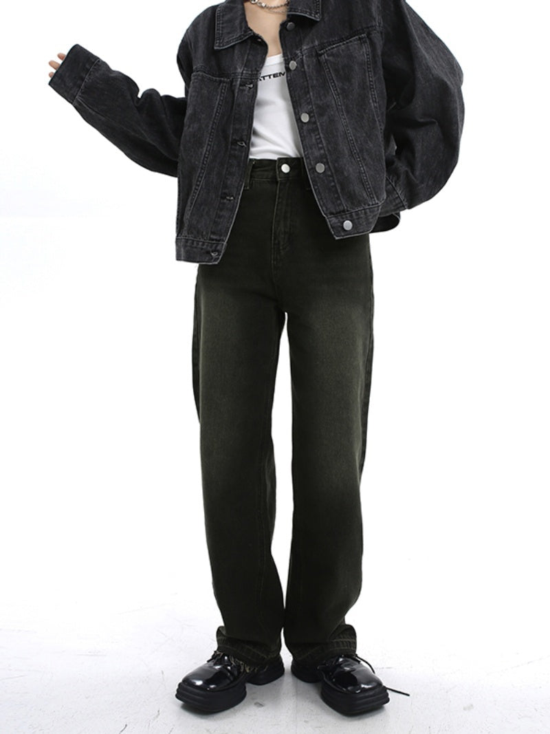 Waisted Straight Tube Retro Jeans With Loose Fitting Wide Leg High Street Mop Pants