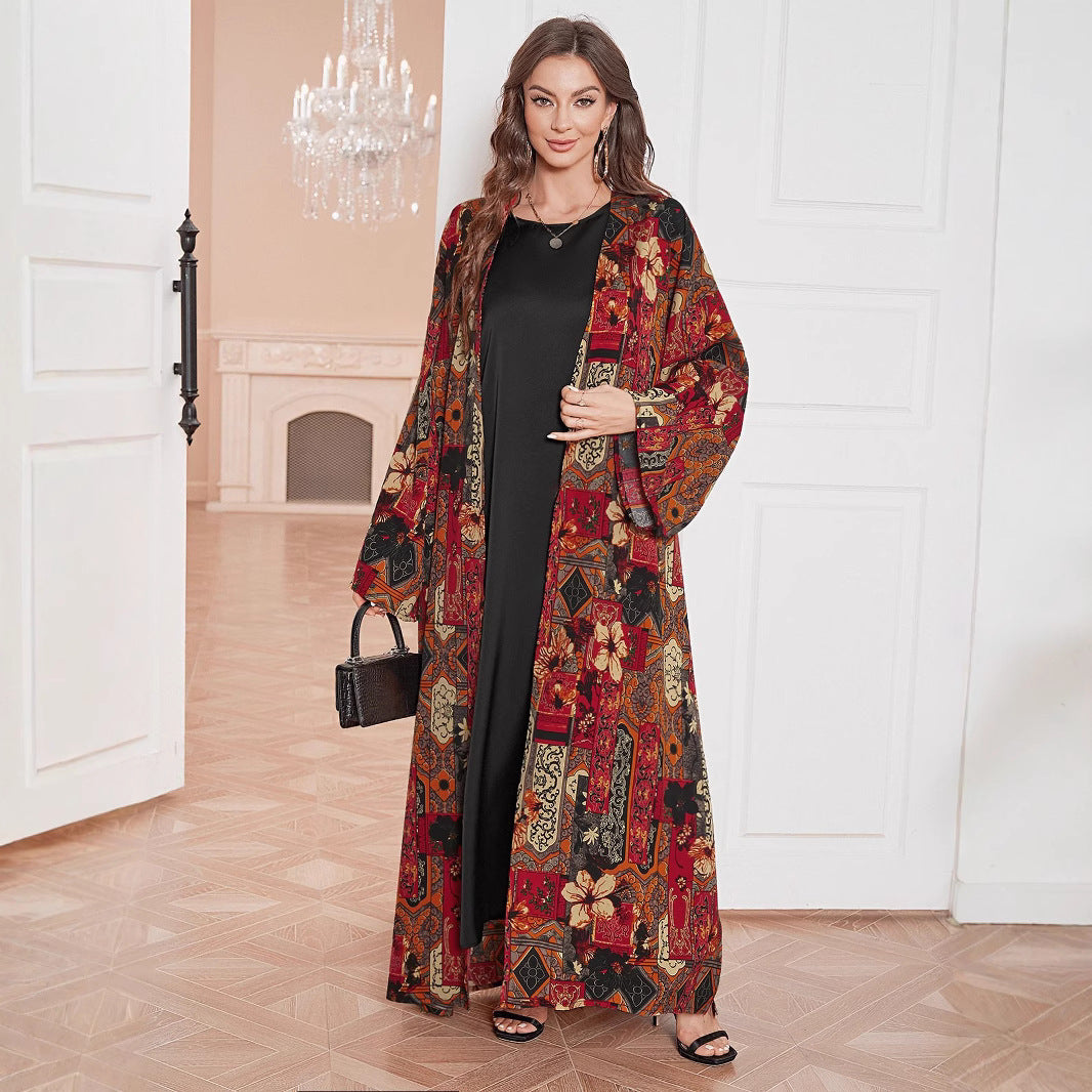 Robe châle du Moyen-Orient, style arabe, manches tombantes, imprimée