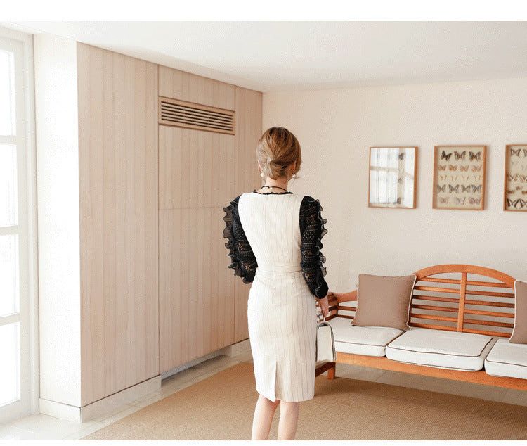 Ensemble deux pièces rayé pour femme, style mondaine