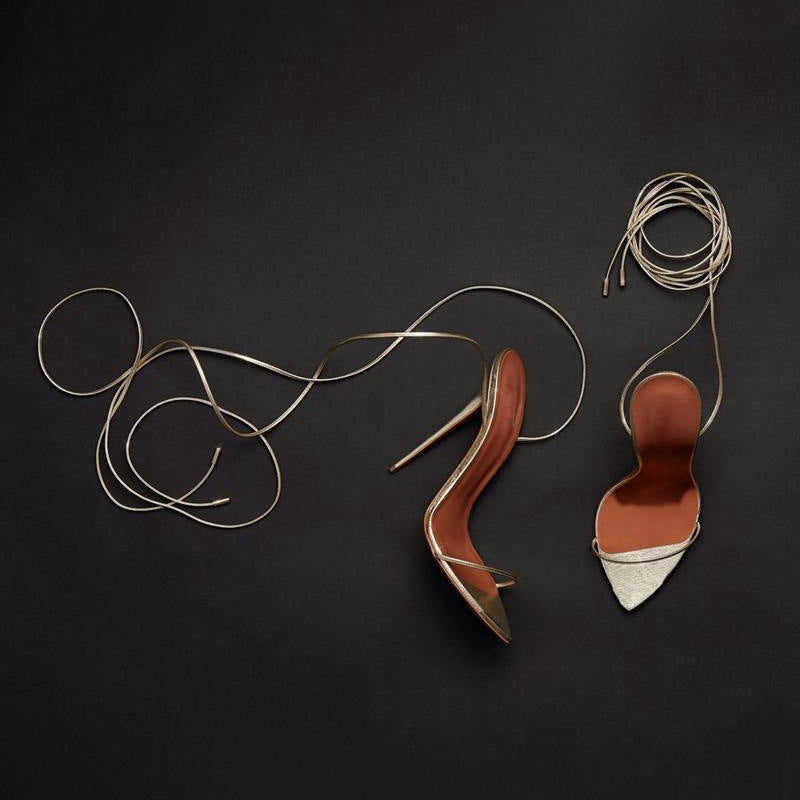 Women’s Golden Ankle Strap Pointed Stiletto Sandals