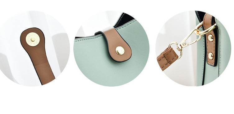 Medium PU Bucket Shoulder Bag for Women with Zipper Closure