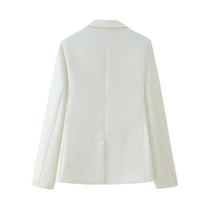 Solid Color Polo Collar Long Sleeve Suit Coat