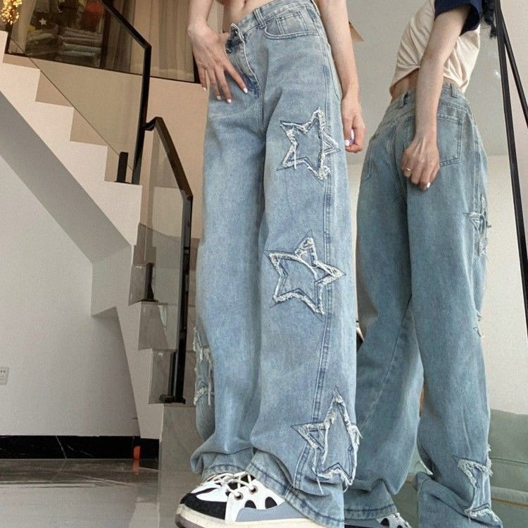 Women's Retro Blue Denim High Street Jeans