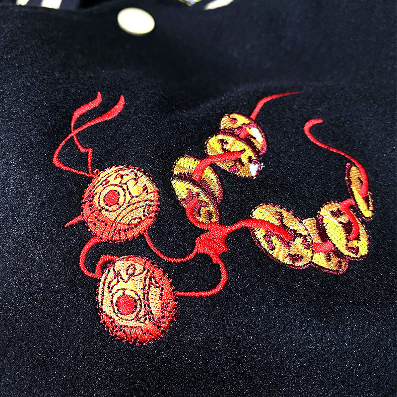 Veste brodée lourde pour hommes de style chinois, noire, tailles M-3XL