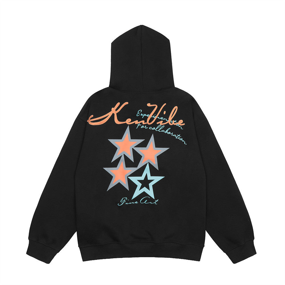 Men's Loose Fleece-Lined Embroidered Hoodie Shirt