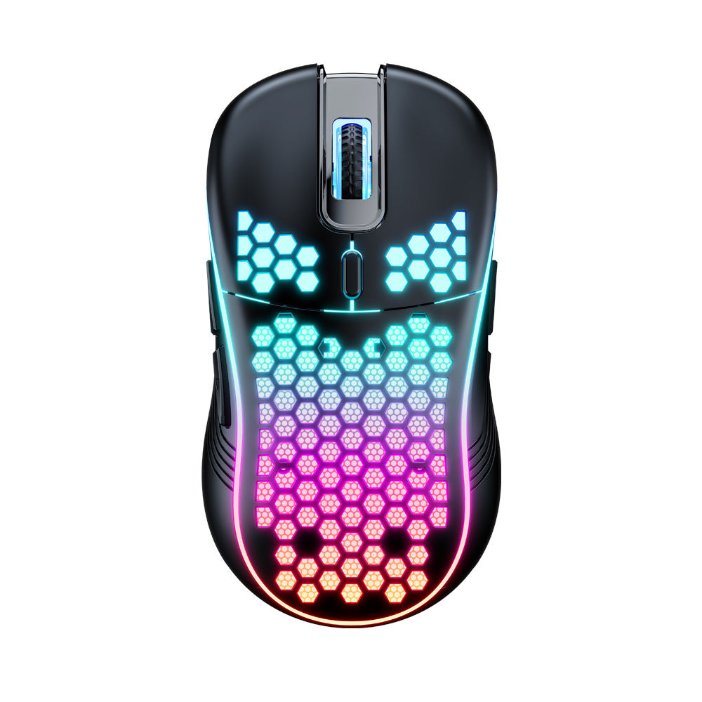 Dual Mode RGB Wireless Bluetooth Honeycomb Shell Gaming Mouse Black