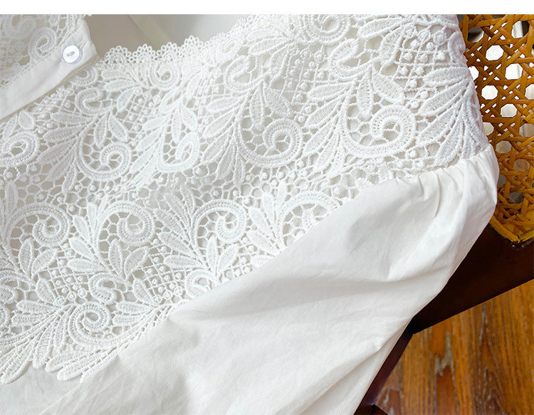 Cardigan blouse en dentelle de coton pour femme, style français