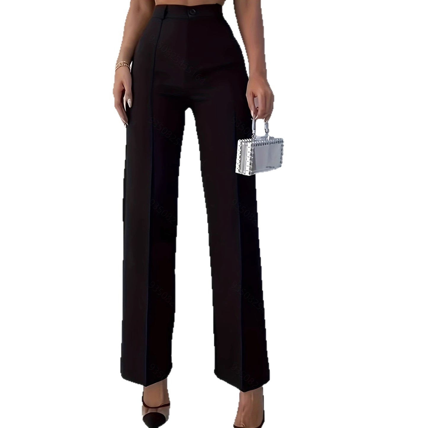 High Waist Slim Fit Black Casual Pants for Women