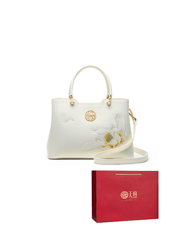 Sac à main en cuir de vachette blanc nacré – Cadeau pour belle-mère – Sac de réunion haut de gamme