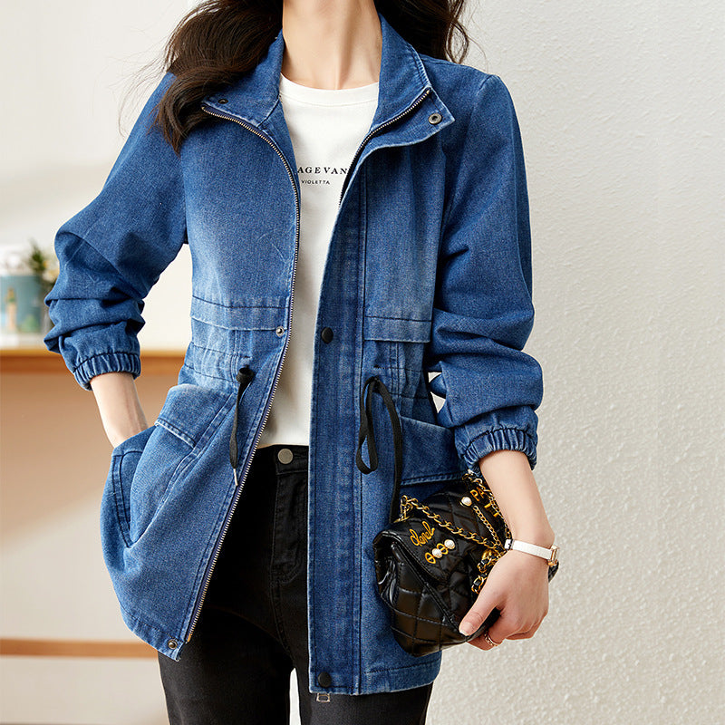 Veste en jean personnalisée pour femme, bleue et noire, Tailles M-3XL