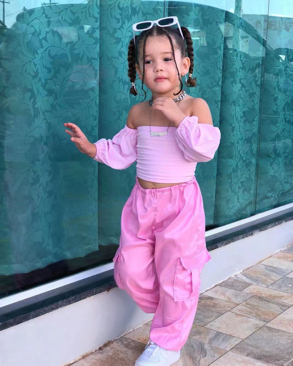 Off-Shoulder Raglan Sleeve Overalls Suit with Straight Trousers