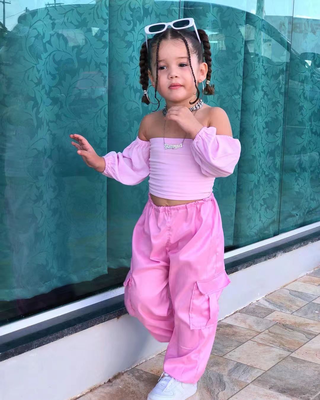 Off-Shoulder Raglan Sleeve Overalls Suit with Straight Trousers