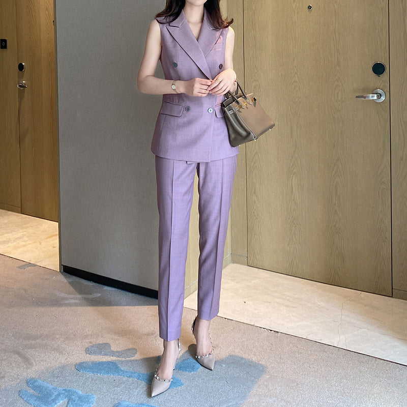 Women's Slim Fit Cropped Pants Suit in Taro Purple Polyester