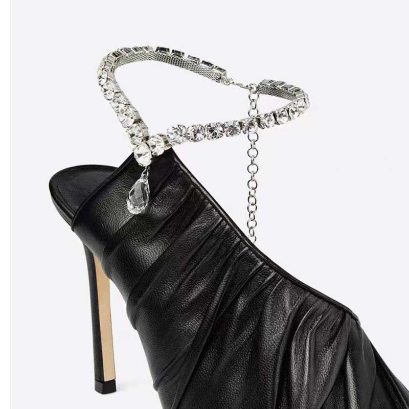 Black Pointed Toe Rhinestone High Heels PU Shoes
