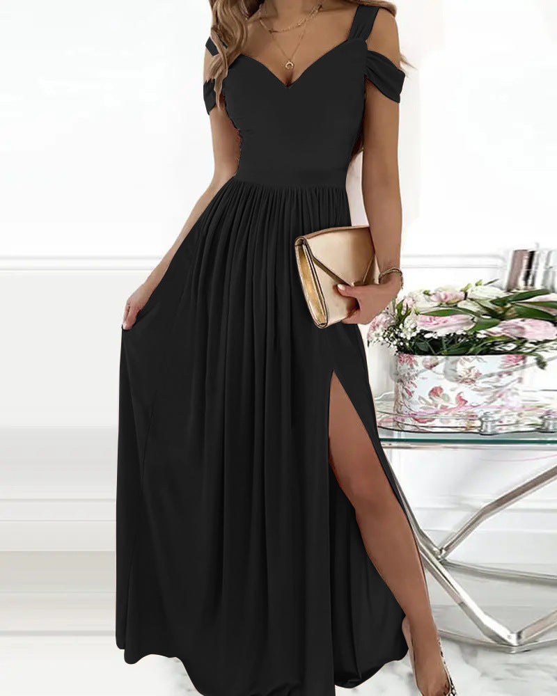 V-Neck Boho Spaghetti Strap Long Split Dress for Party & Beach