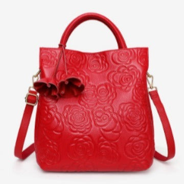 First Layer Cowhide Wine Red Women’s Crossbody Bag
