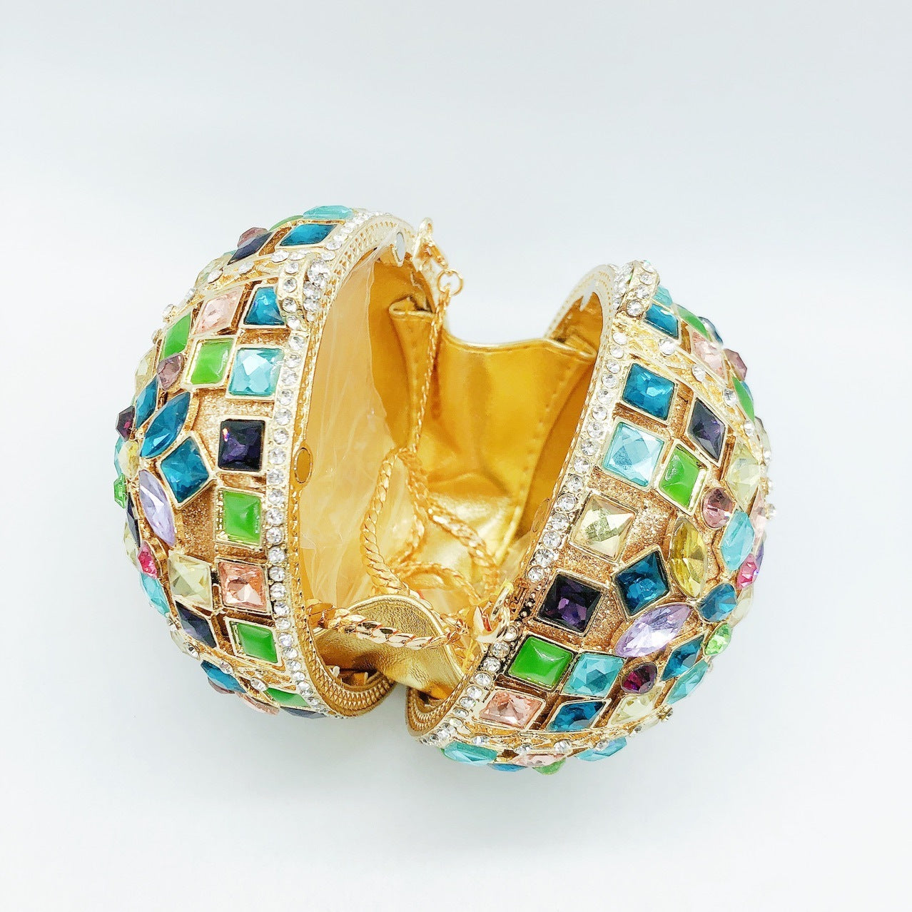 Multicolored Glass Rhinestone Round Ball Clutch Bag with Empty Diamond 10.5cm