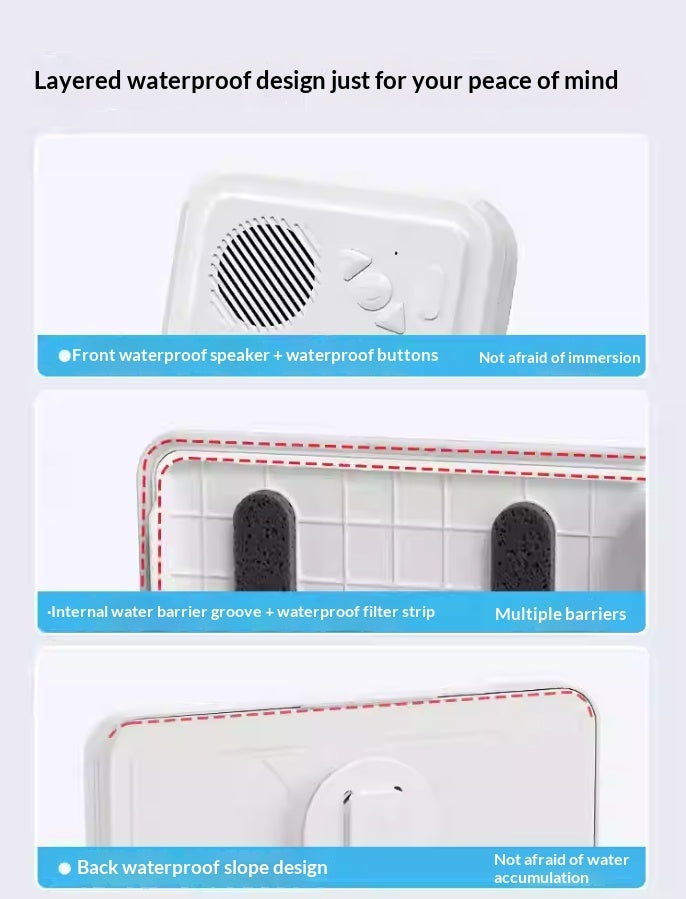 Support de téléphone étanche avec haut-parleur Bluetooth et rotation à 360° pour la salle de bain