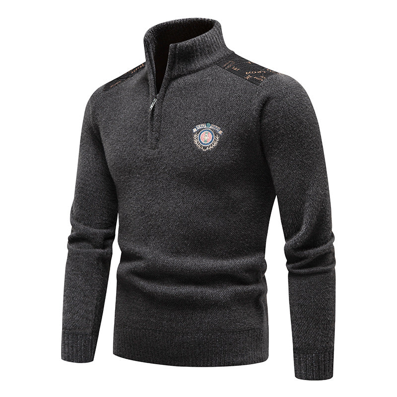 Pull épais en velours à col montant pour homme