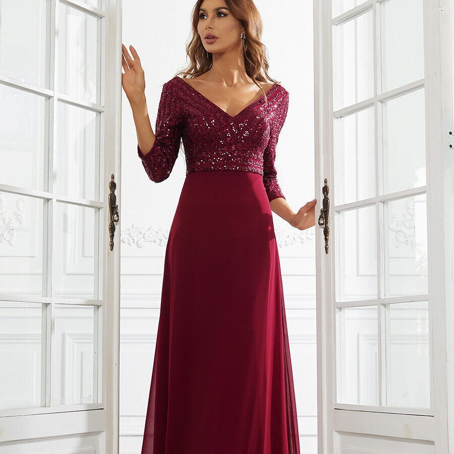 Large Sequin Stitching Evening Dress Sleeveless A-Line