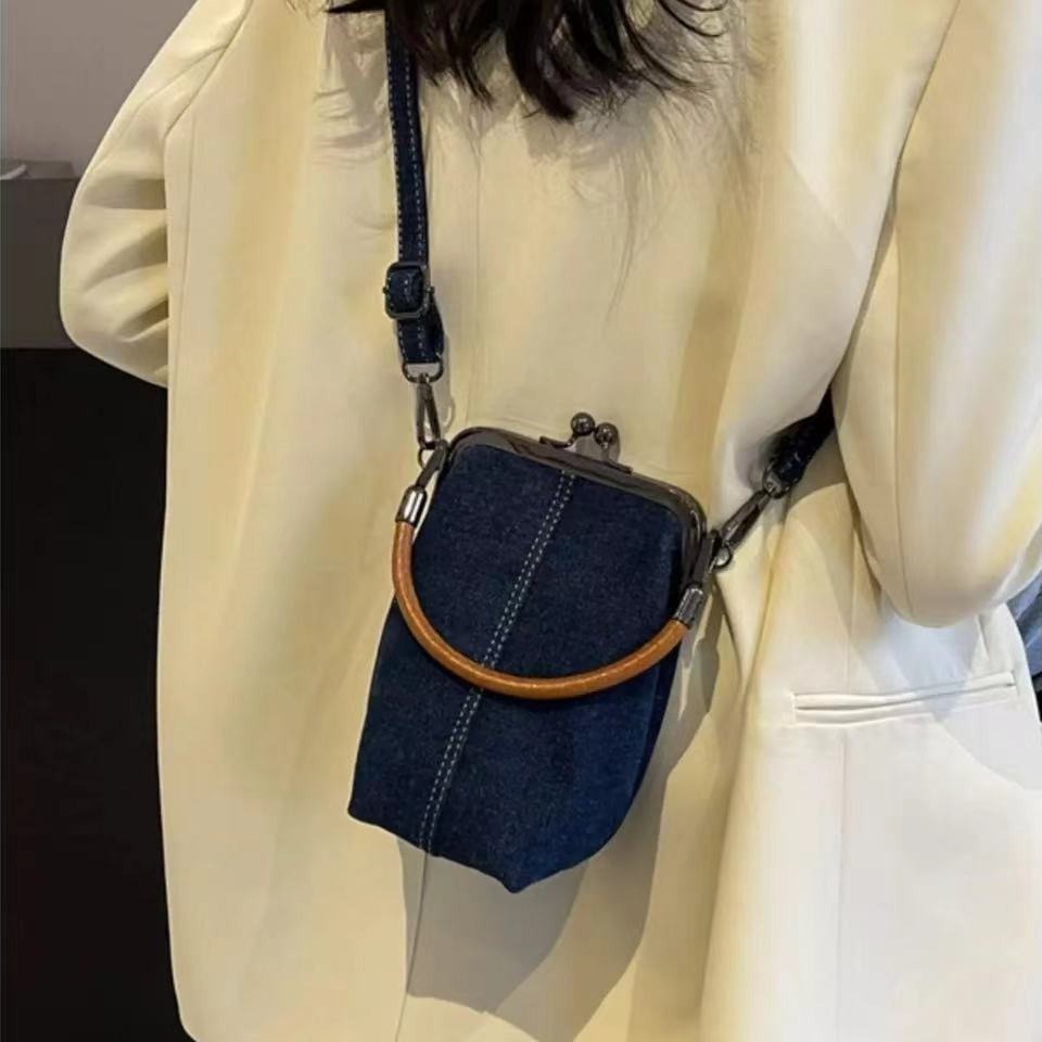 Sacoche en jean décontractée pour femme, sac à main en coton bleu 12x18x10cm
