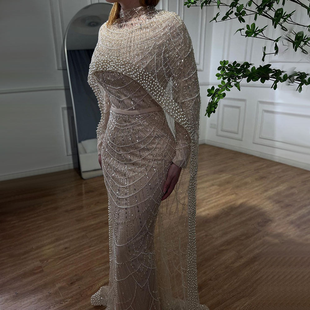 Robe de soirée longue de luxe perlée pour femme