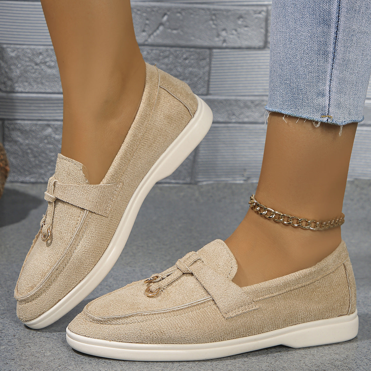 Chaussures Plates Décontractées à Enfiler à Bout Rond et Talon Plat pour Femmes Fortes