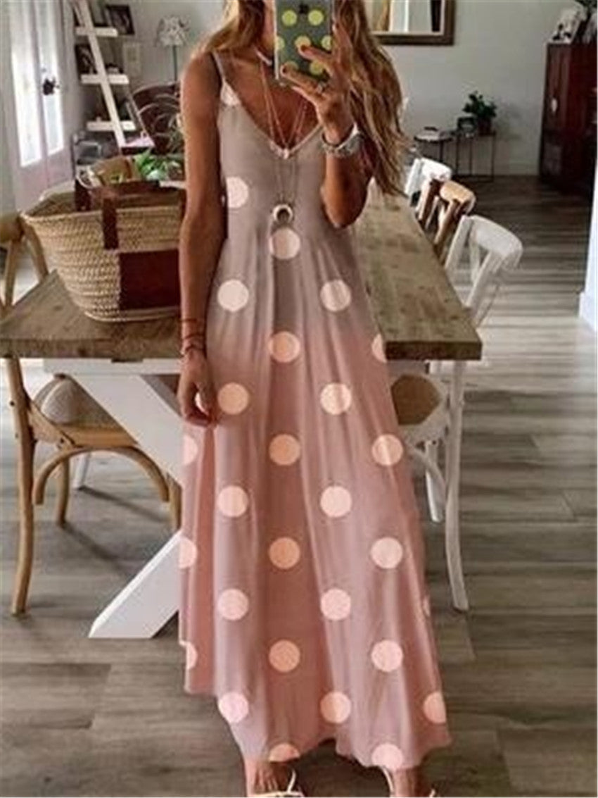 Polka Dot Gradient V-Neck Suspender Dress