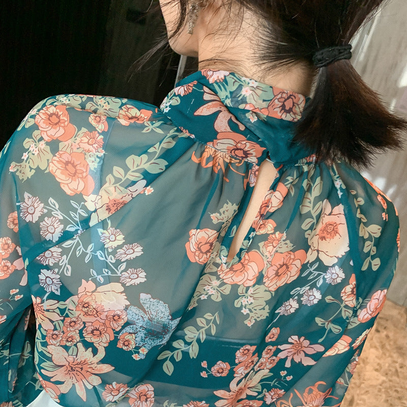Women's Floral Shirt with Lantern Sleeves – S, M, L