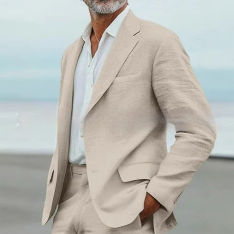Men's Slim Fit Linen Two-Piece Business Casual Suit