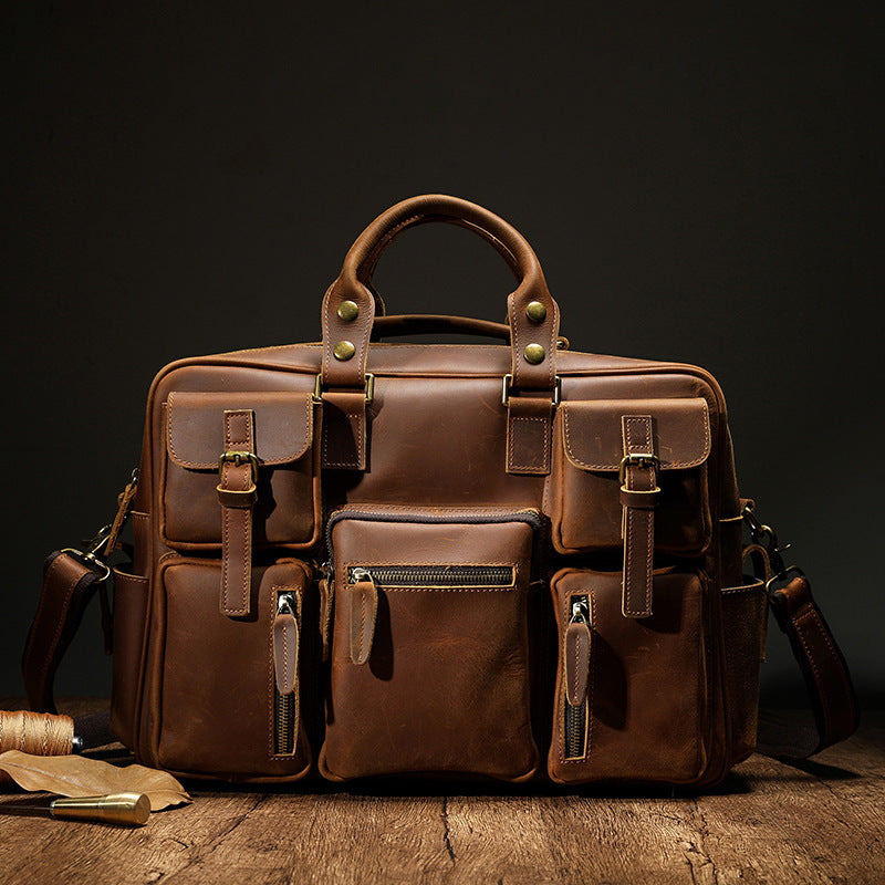 Men's Large Capacity Top Layer Cowhide Leather Messenger Bag