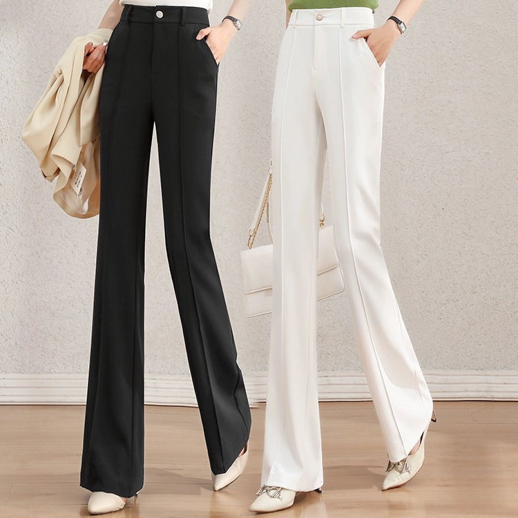 Pantalon tailleur femme taille haute, coupe droite amincissante, décontracté