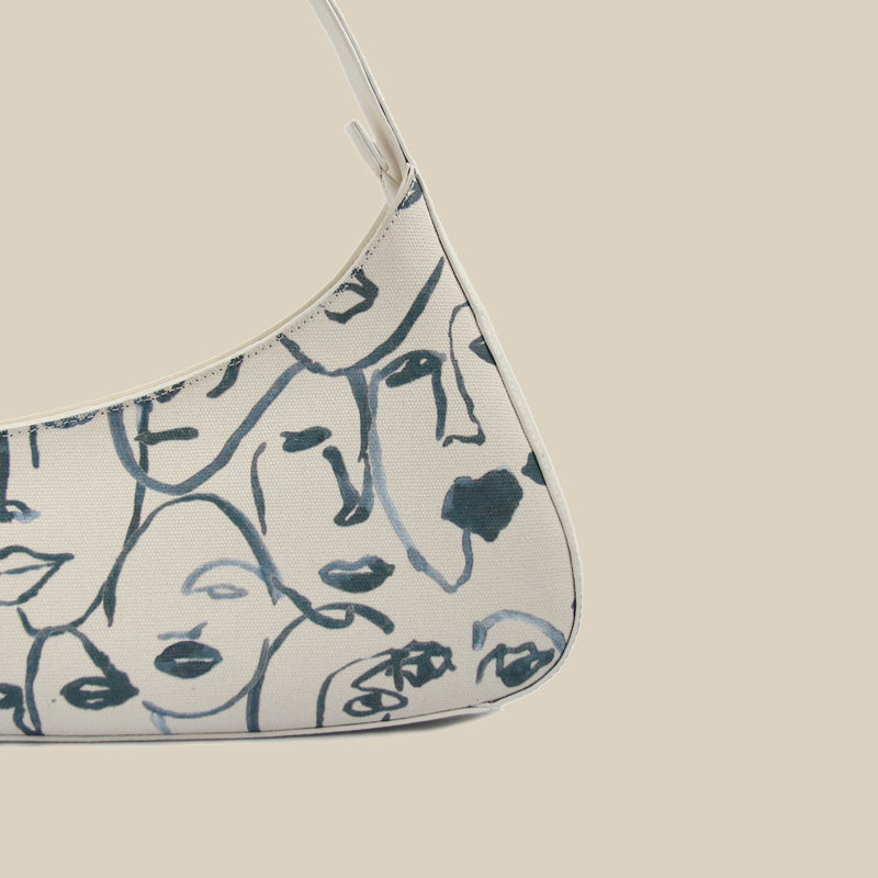 Niche White Canvas Vintage Shoulder Bag 35.5CM