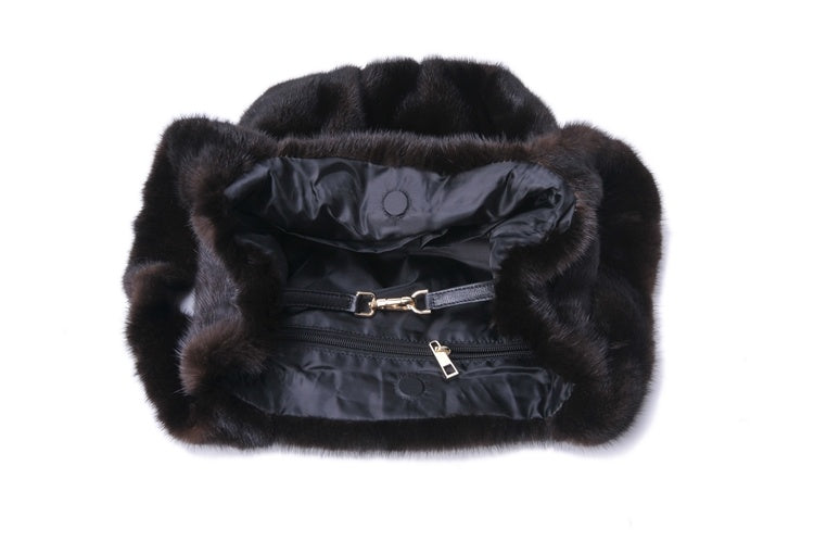 Whole Mink Fur Wrap Soft Surface Messenger Bag 33cm
